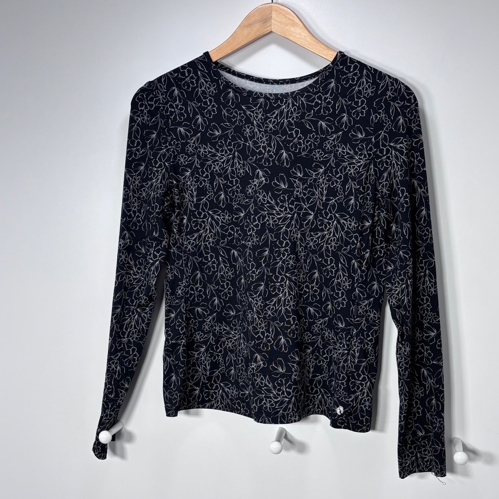 Hang Ten Sunray Long Sleeve Sun Tee S UPF 50 Black  Floral Beach Swim NWOT